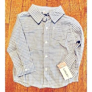 Carters Flannel Shirt Blue and White Check Boys Size 18 Months NWT